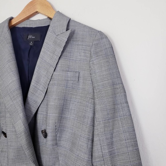 J. Crew Glen Plaid Wool Ruffle Double Breasted Blazer Jacket - Picture 4 of 13